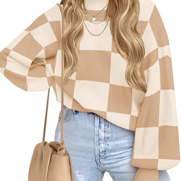 Sweaters - Women's Turtleneck Sweater Long Sleeve Striped Ribbed Knit Loose Top Casual